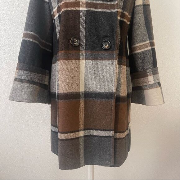 Elevenses Anthropology Peacoat Size Small Plaid Wool Blend Wide Sleeve - Picture 3 of 11
